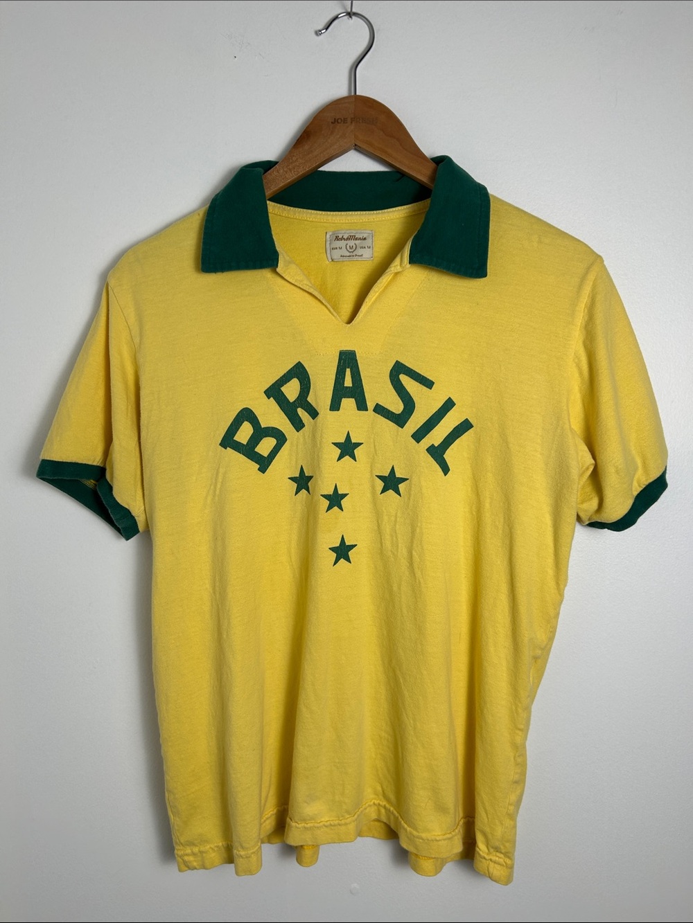 Classic Yellow Brasil Polo with Green Trim men’s size medium fits women size L